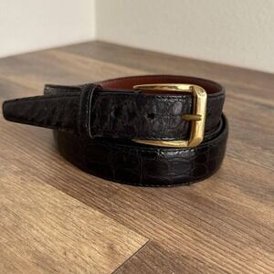 American Alligator Leather Belt Solid Brass Buckle Size 50 Black Made in USA